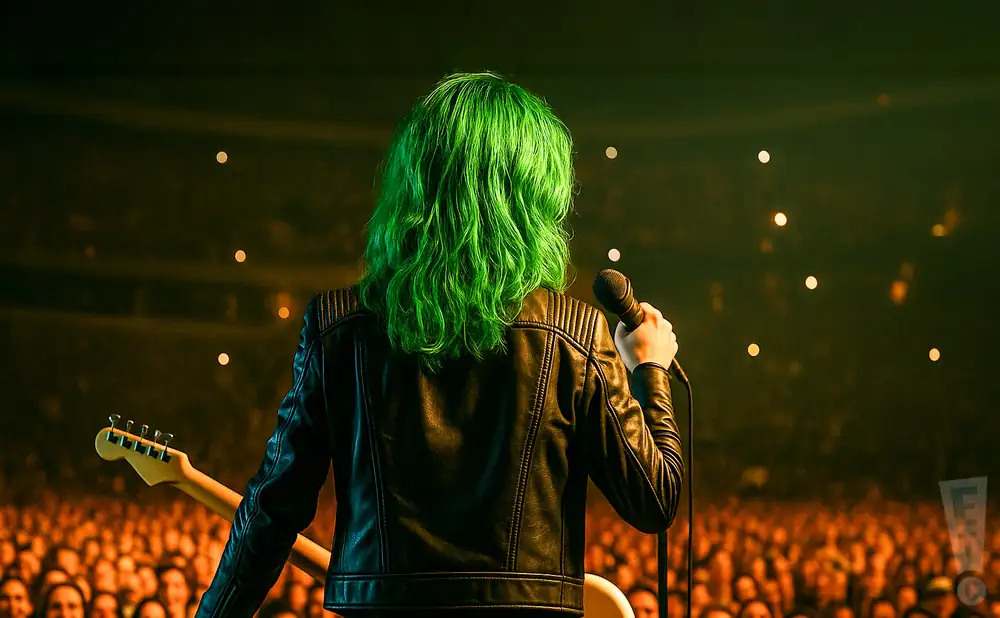a rear view photo of tokio hotel performing a concert on stage to a lively audience