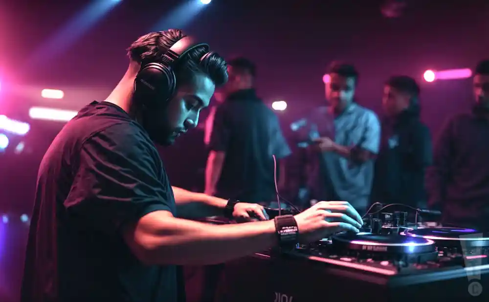 photograph of gammer performing live dj on stage at an edm style concert
