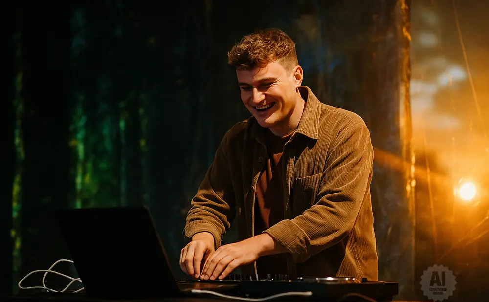 a rear view image of the dj nils hoffmann performing live on stage 