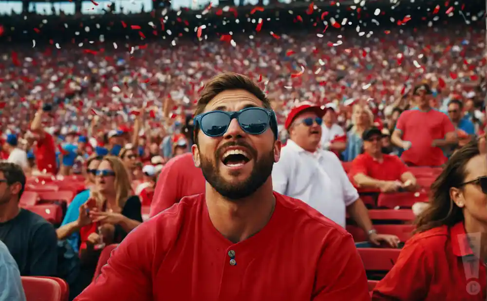 a picture of two boston red sox fans watching a game of their favorite mlb team