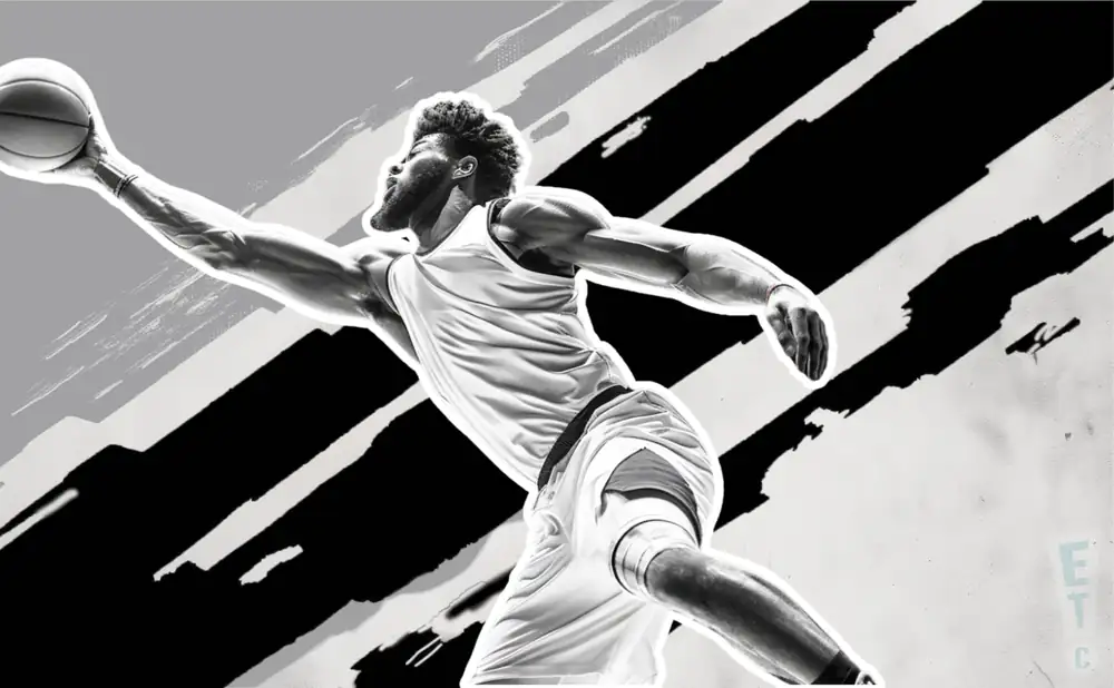 a san antonio spurs basketball player looks down the court with a basketball in his hand