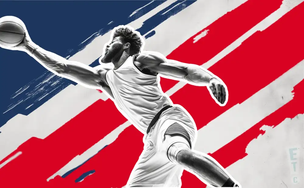 a capital city gogo basketball player looks down the court with a basketball in his hand