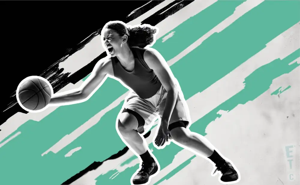a new york liberty wnba basketball player dribbling effusively