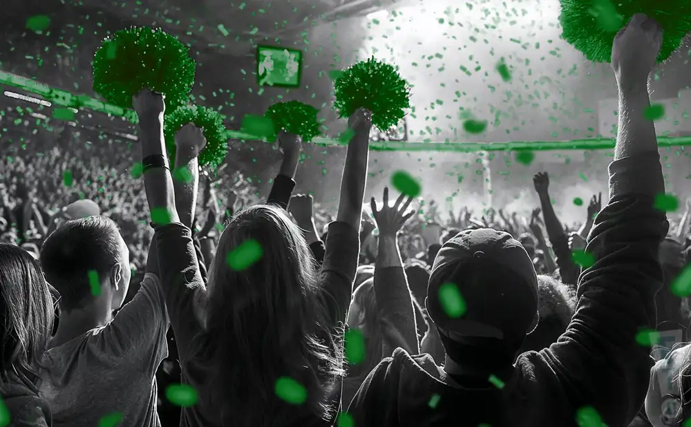 a crowd of portland state vikings cheering for their football team