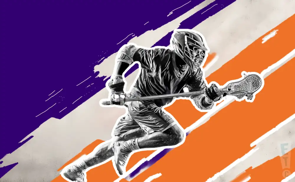 a halifax thunderbirds lacrosse player passing the ball