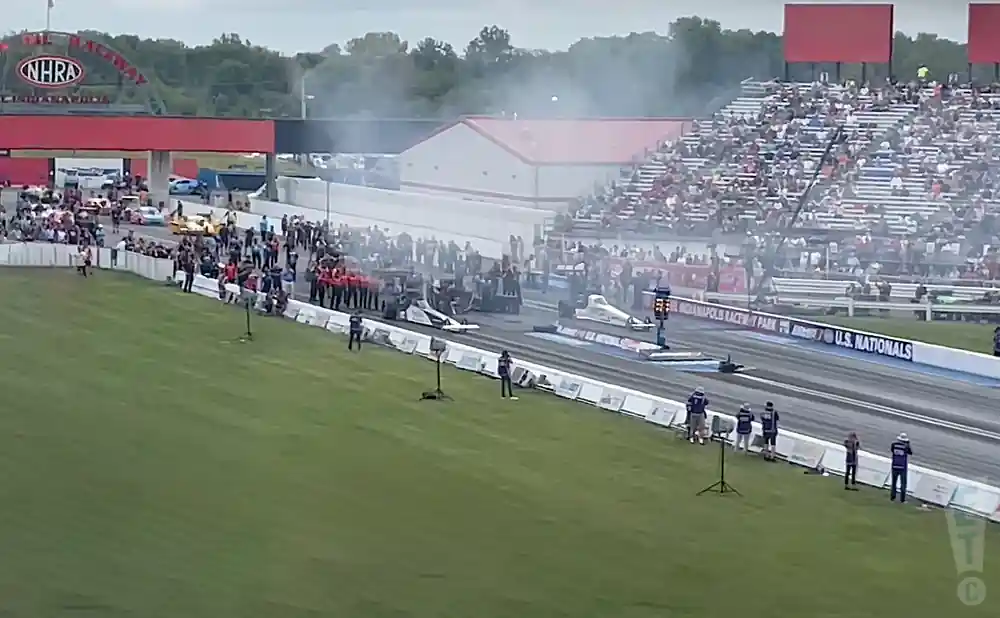 dragsters racing at the nhra u.s. nationals 2022.