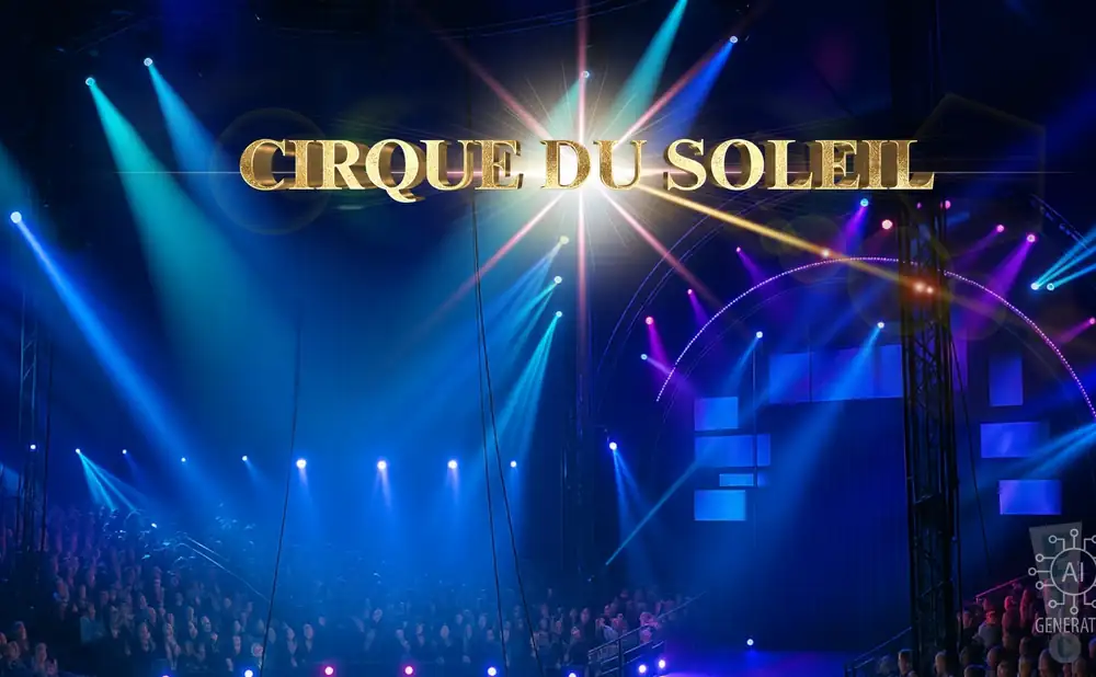 a photograph of an exciting cirque du soleil show taking place in a theater