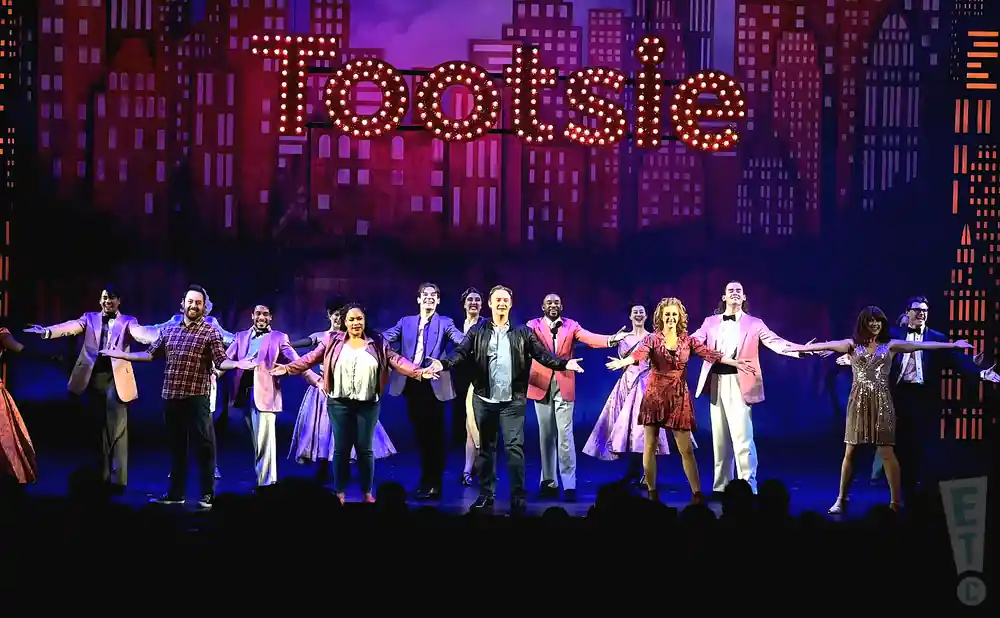 the cast of tootsie the musical performing on stage at the hanover theatre.