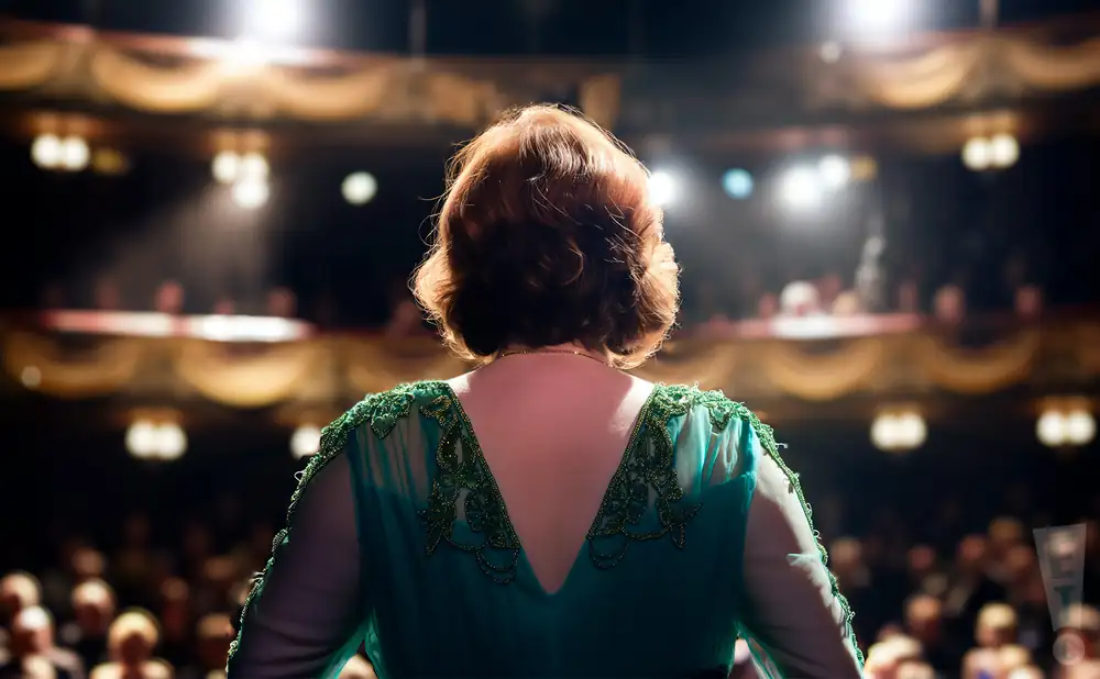 a picture of opera singer nina stemme performing at a opera house in front of a large audicene