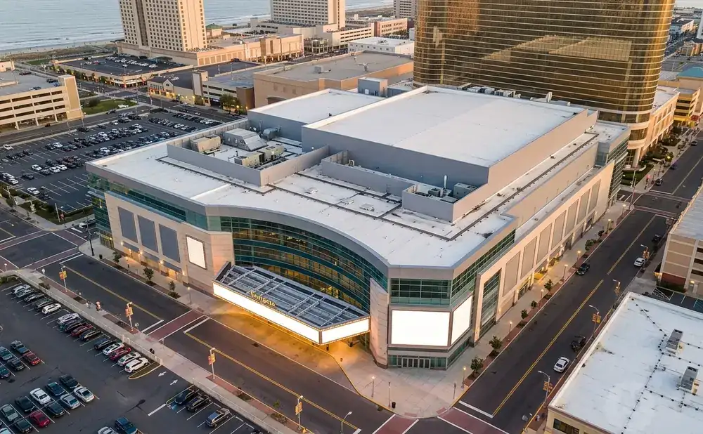 Aerial view of a casino and entertainment complex in Atlantic City, New Jersey.