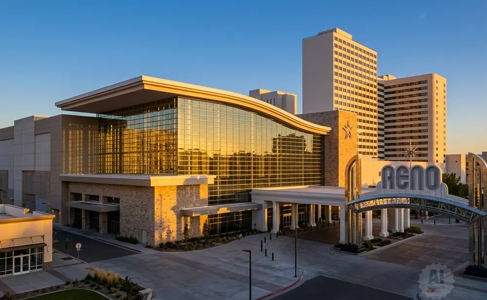 A modern building with large glass windows and the 