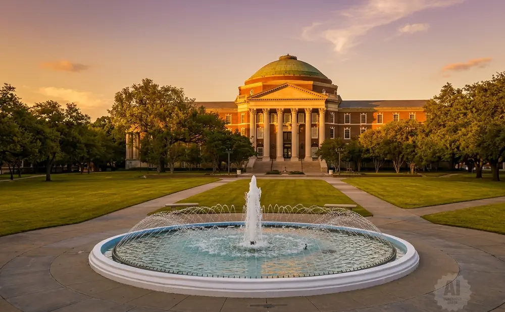 A fountain in front of a domed, classical building on a sunny day.