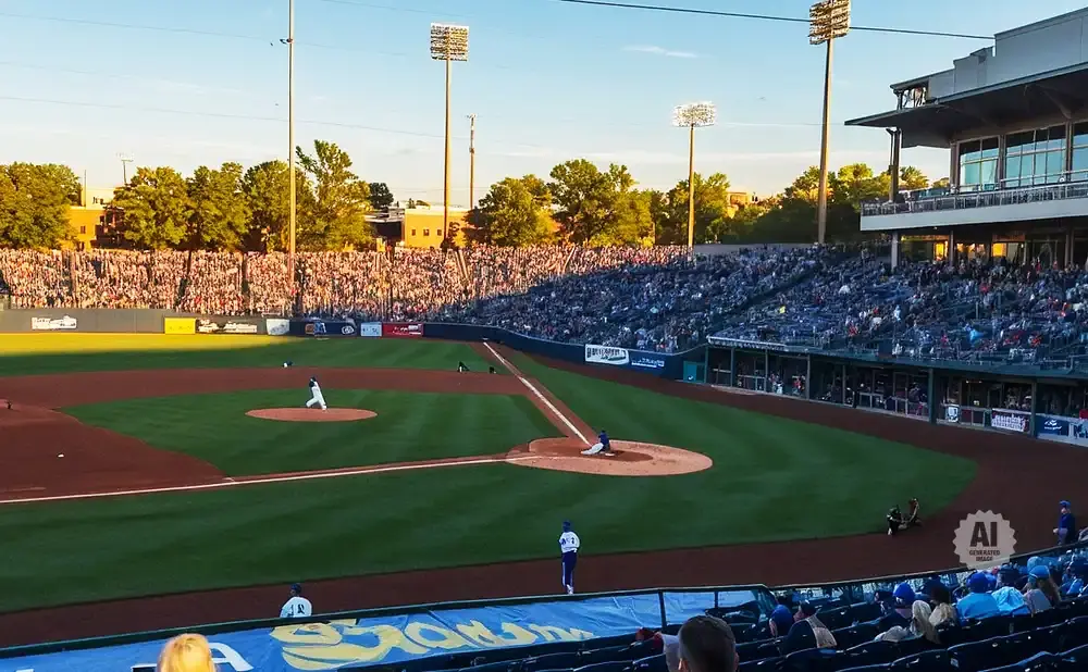 Baseball game with a pitcher on the mound, runners on base, and a packed stadium in the background.