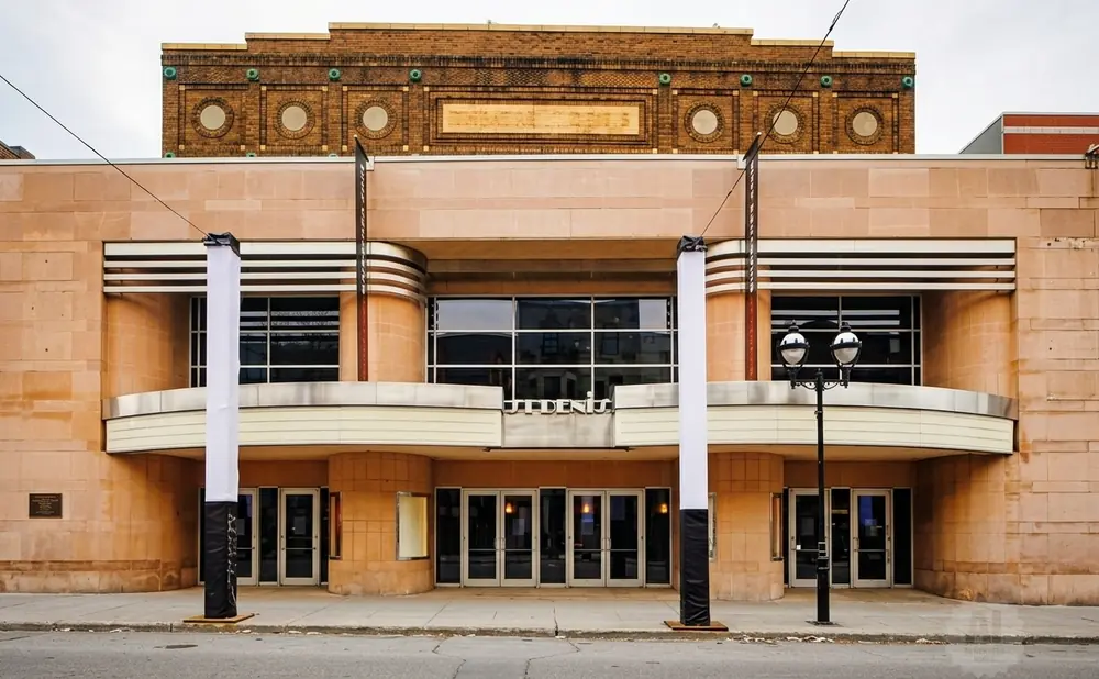 Art deco theater entrance with 