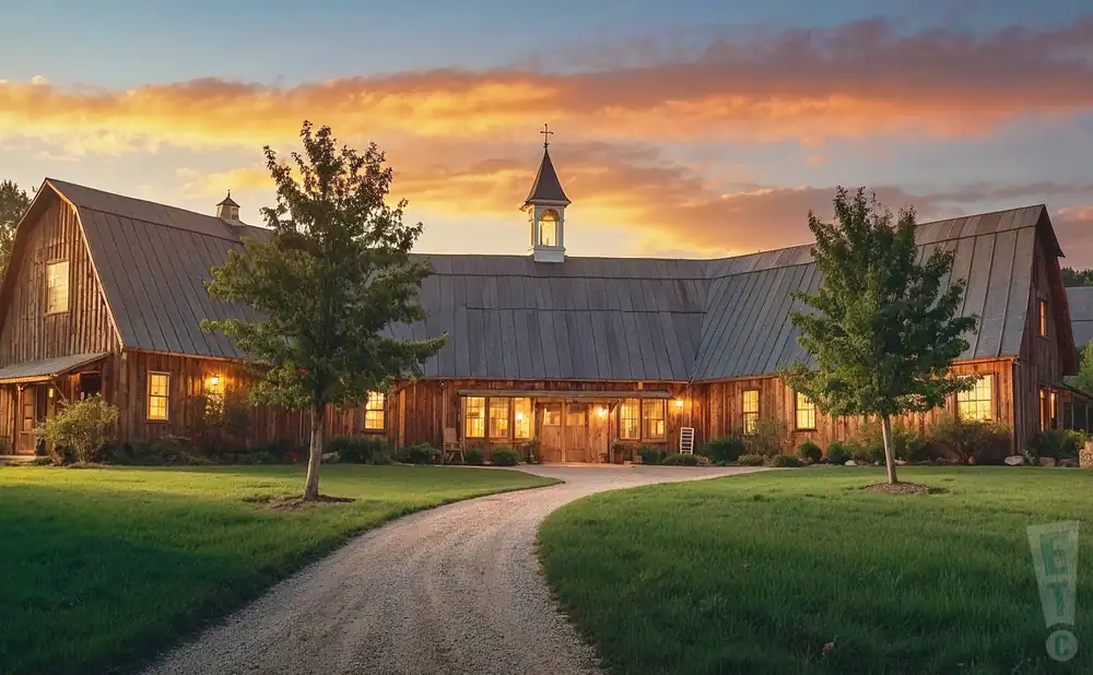 a photograph of the beak & skiff apple hill campus in lafayette, new york, captured at sunset.