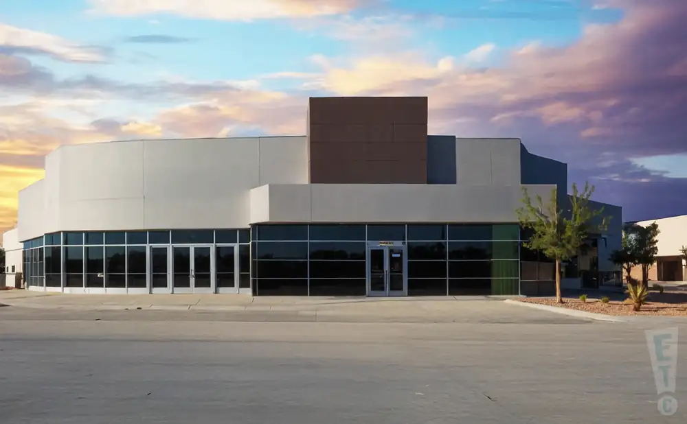 an exterior promotional venue picture of dollar loan center with a sunset sky