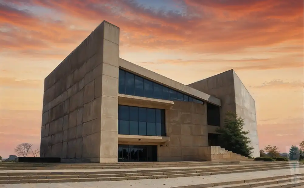 a photograph of ej thomas hall in akron, ohio, captured at sunset.