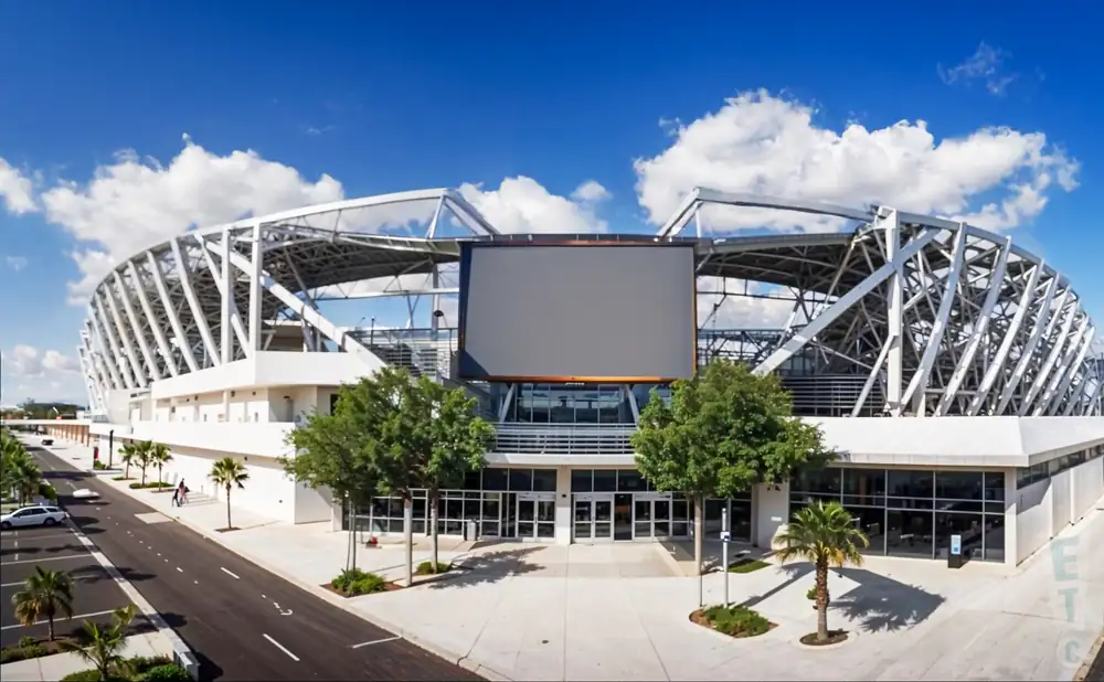 an exterior promotional venue picture of exploria stadium with a sunny sky