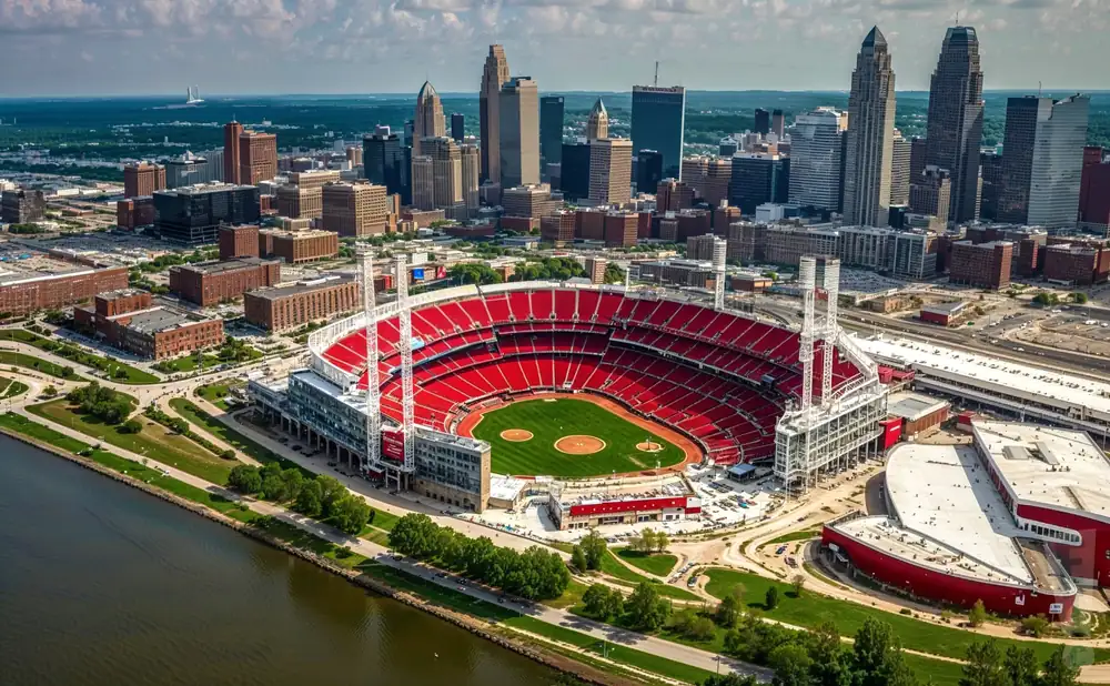 great american ball park in cincinnati ohio as seen from an aerial view during the day