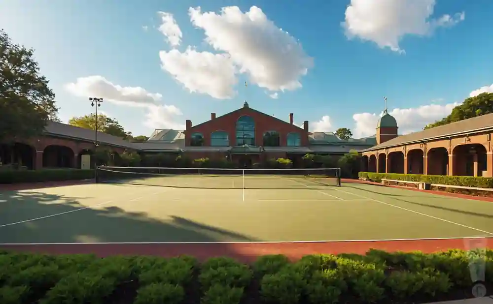an exterior promotional venue picture of the international tennis hall of fame during the day 
