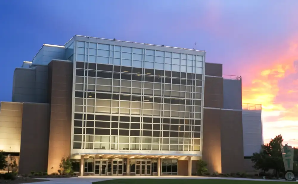 an exterior promotional venue picture of luhrs performing arts center with a sunset sky
