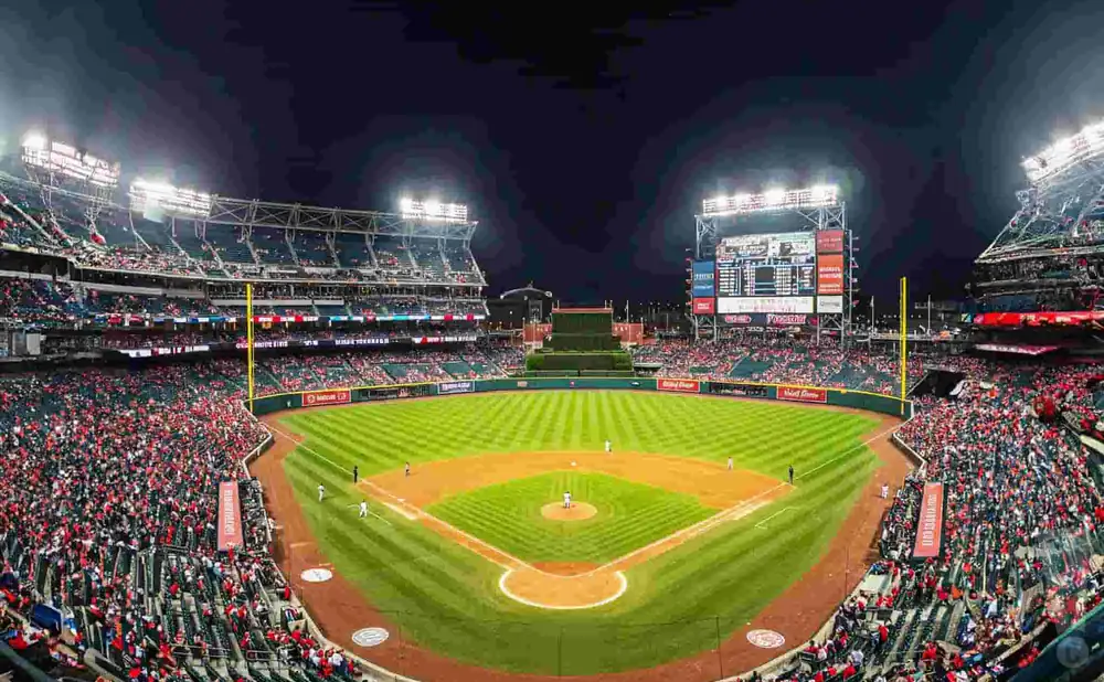 nationals park in washington dc as seen from an aerial view during the day