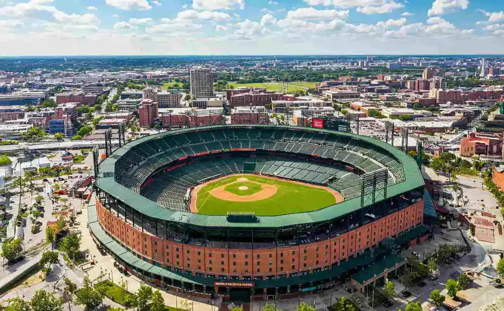 oriole park at camden yards in baltimore maryland as seen from an aerial view during the day