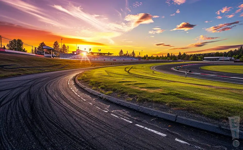 an interior promotional venue picture of the pacific raceways at sunset