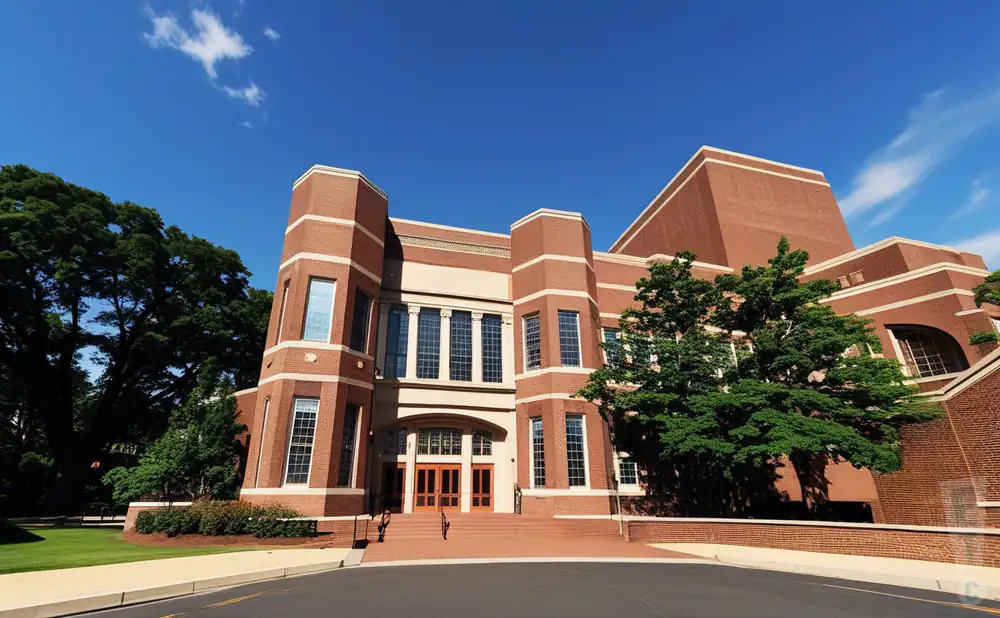 a promotional venue picture of the shaftman performance hall at jefferson center, taken from across the street during the day