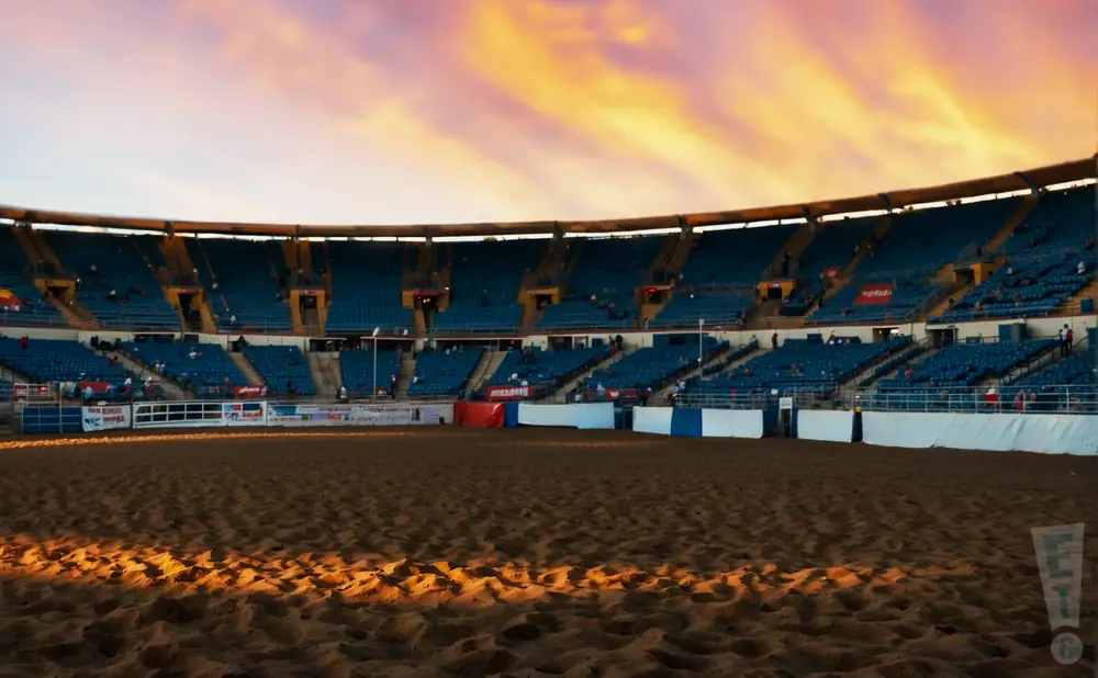 an exterior promotional venue picture of st paul rodeo arena at sunset
