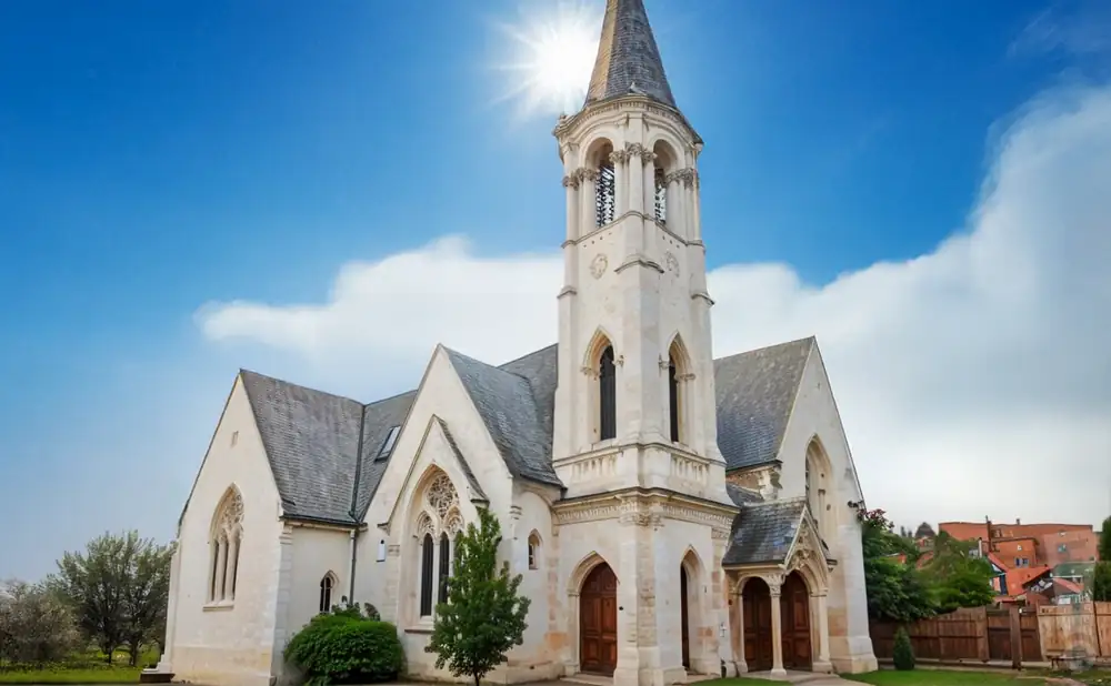an exterior promotional venue picture of the old church or with a sunny sky