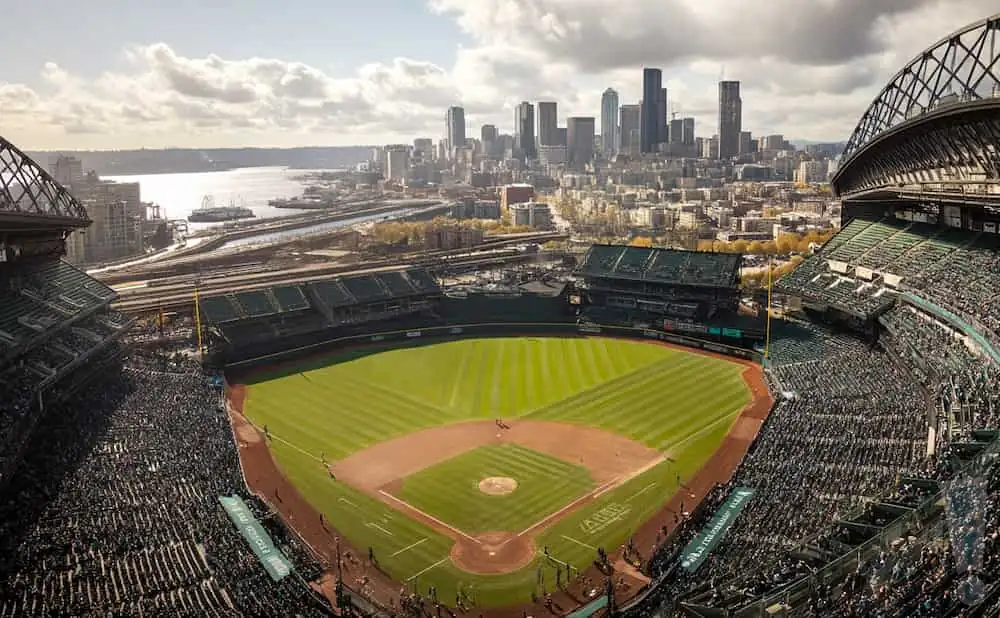 t-mobile park in seattle washington as seen from an aerial view during the day
