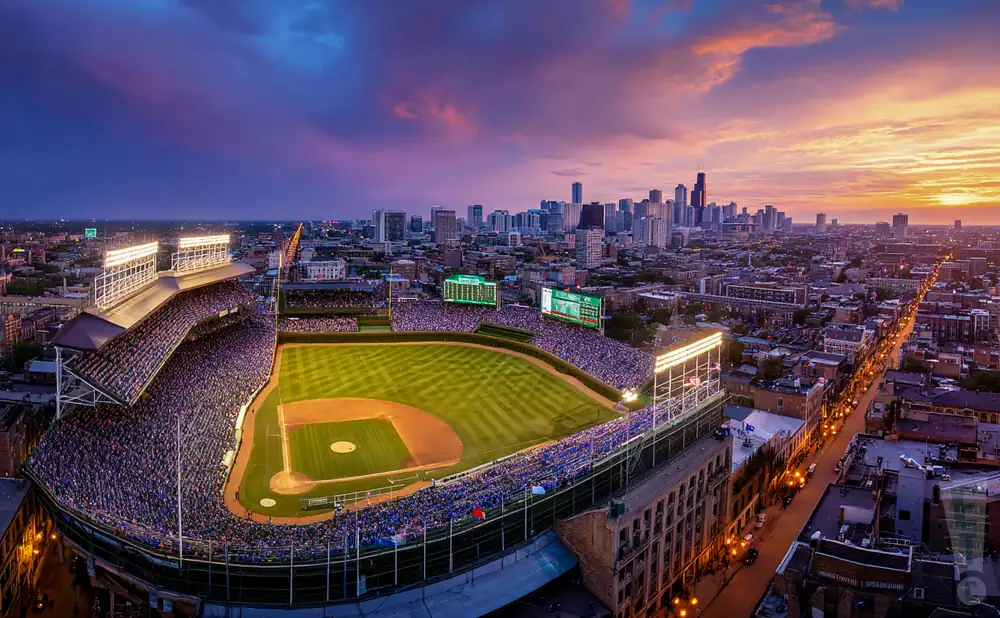 wrigley field in chicago illinois as seen from an aerial view during the day