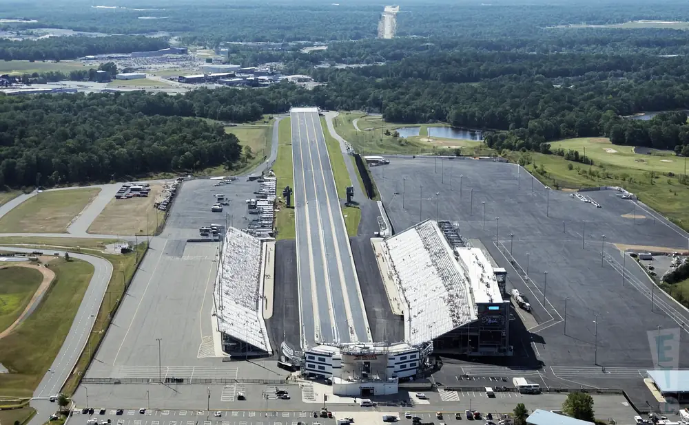 an aerial promotional venue picture of the world wide technology raceway at gateway during the day