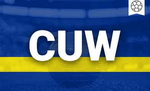 A globe with blue and yellow stripes overlays a stadium background. A soccer ball icon is in the upper right.