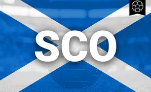A globe rests on grass against the Scottish flag, with a soccer ball icon in the upper right.
