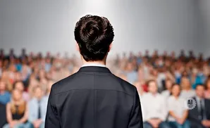 Man in a suit speaking to an audience.