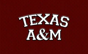 Texas A&M logo on a maroon, textured background.