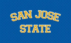 San Jose State text on a blue, textured background.