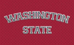 Washington State text on a red textured background.
