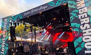 A band performs on a stage at the Bumbershoot festival.