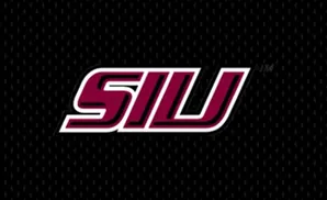 Maroon and white SIU logo with a black outline on a black background with a subtle texture.