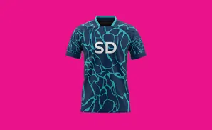 A navy blue t-shirt with a light blue abstract pattern and 