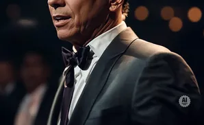 Close-up of a man in a suit and bow tie, speaking.