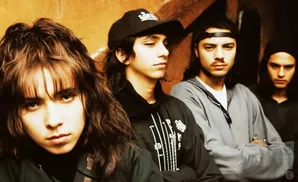 members of the band fleshwater pose for a promotional band picture