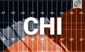 Football field with yard lines and numbers. The field is split diagonally, with blue on the left and orange on the right.