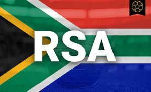 South African flag overlaid on a globe with a soccer ball emblem.