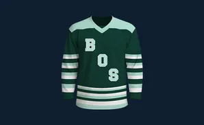 Green hockey jersey with white and mint green stripes and 