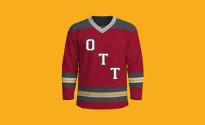 A maroon hockey jersey with 