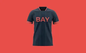 A dark blue soccer jersey with thin blue vertical stripes and 